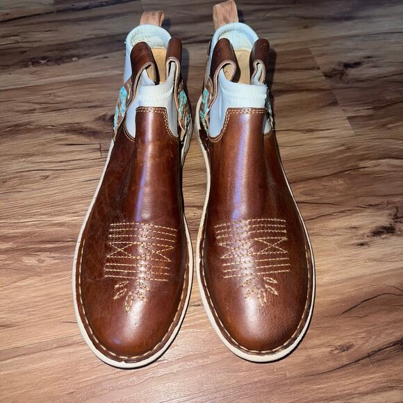 Tony Lama Brown Leather Slip-On Western Chelsea Boots Women’s Size 8 - Picture 4 of 15